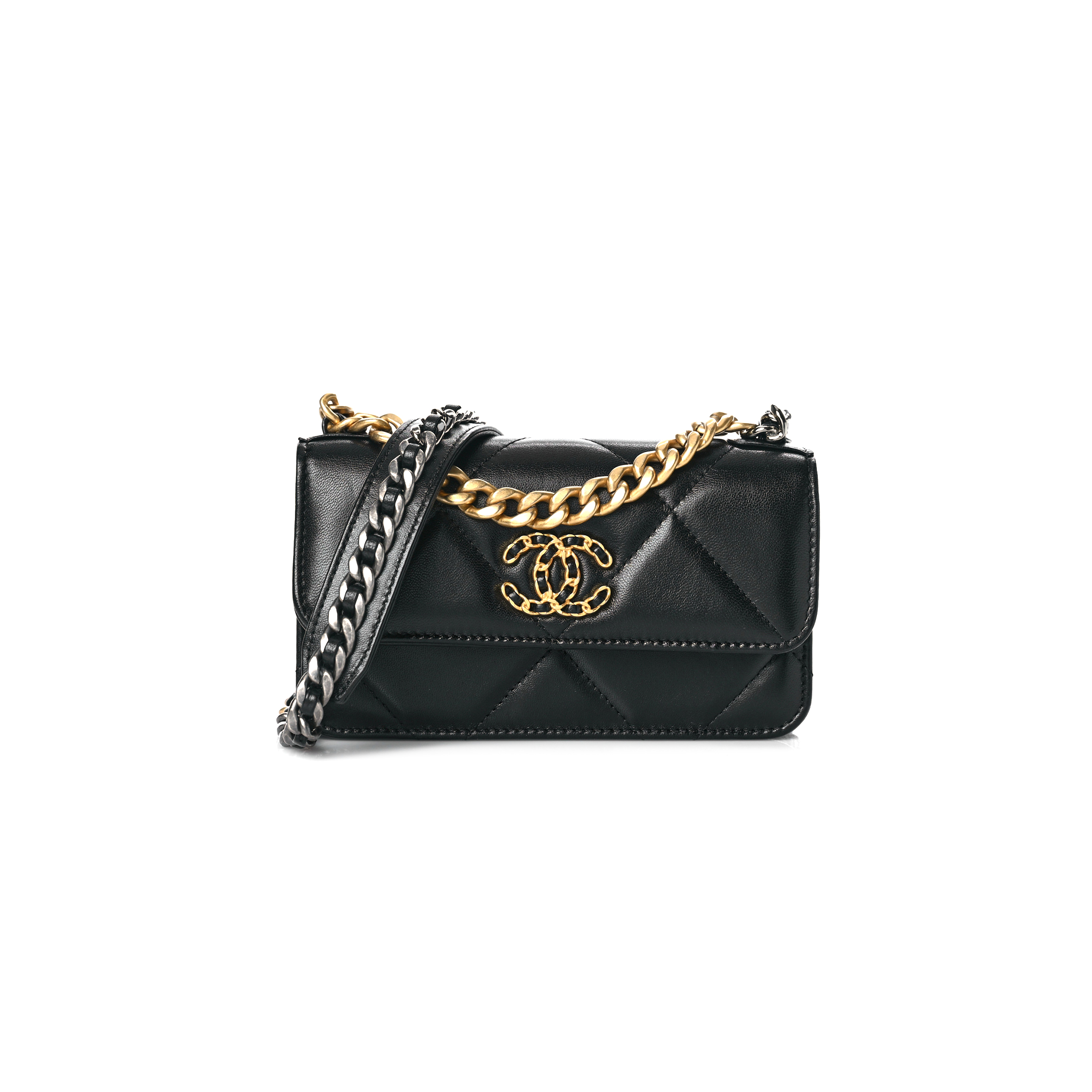 CHANEL LAMBSKIN QUILTED 19 FLAP PHONE HOLDER WITH CHAIN AP3067 B04852 94305 (17*10.5*3cm)